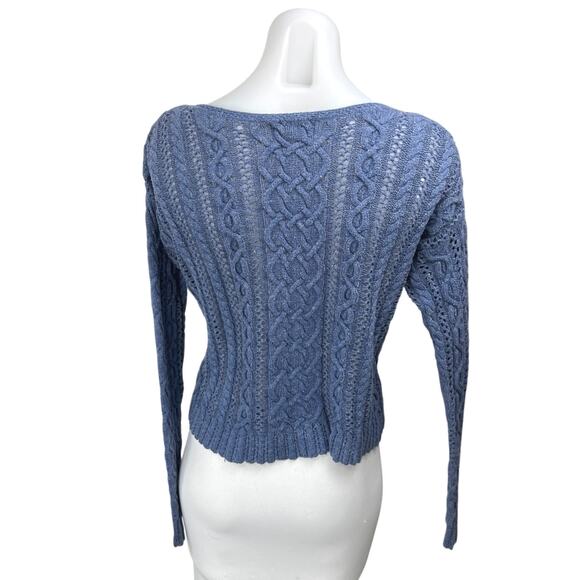 Ralph Lauren Denim & Supply Blue Cable Knit Long Sleeve Crop Sweater Top Size S - Picture 2 of 3